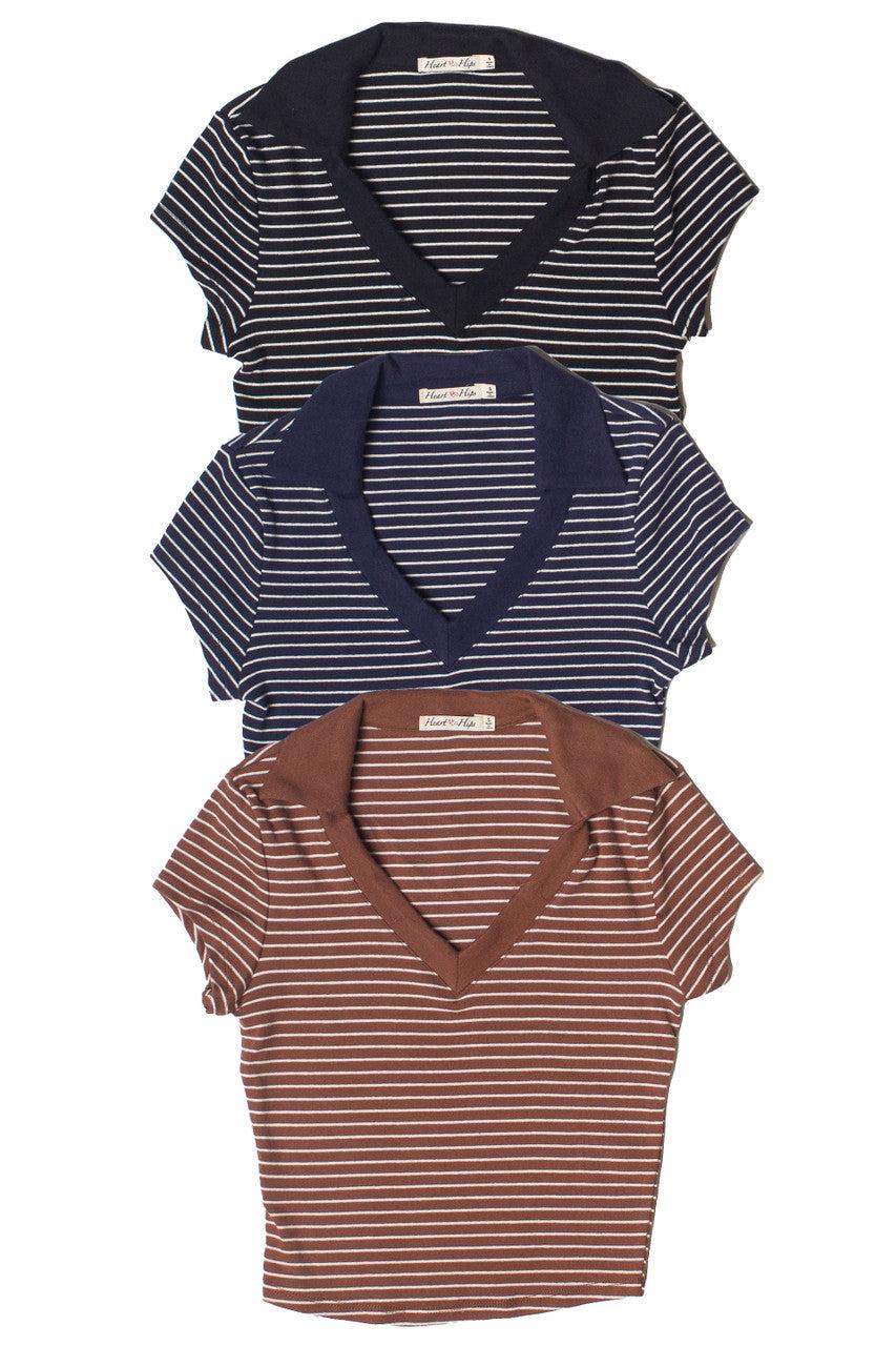 Striped Crop Polo Tee Product Image