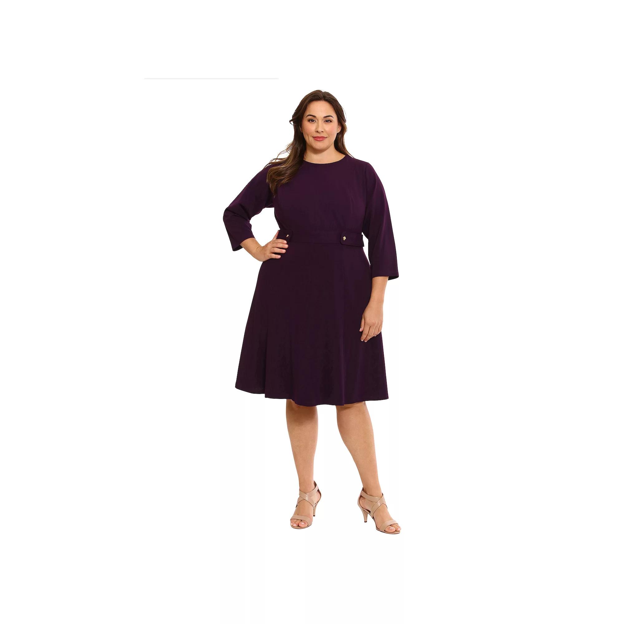 Plus Size London Times 3/4 Length Sleeve Fit & Flare Midi Dress, Women's, Size: 16 W, Black Product Image