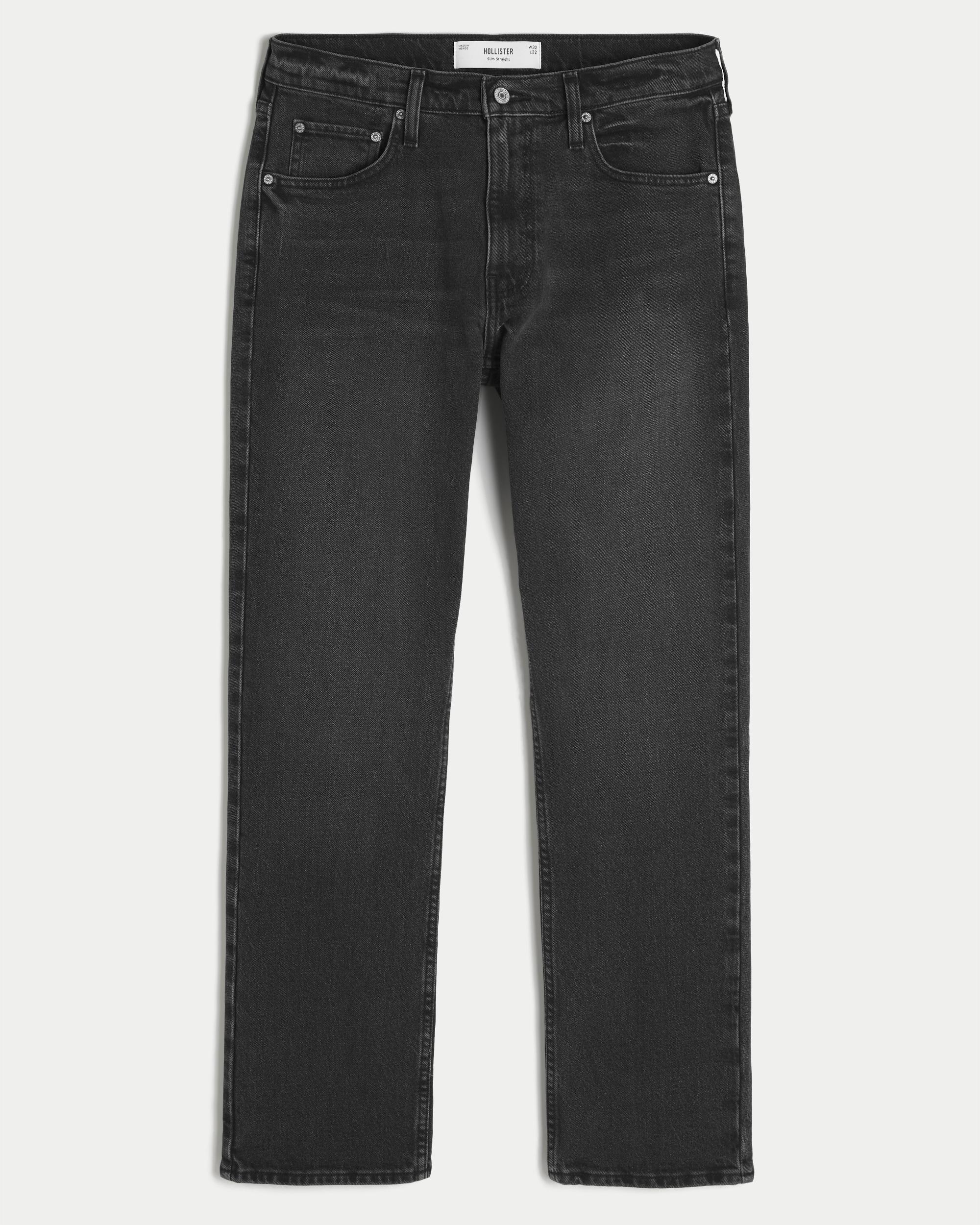 Washed Black Slim Straight Jeans Product Image