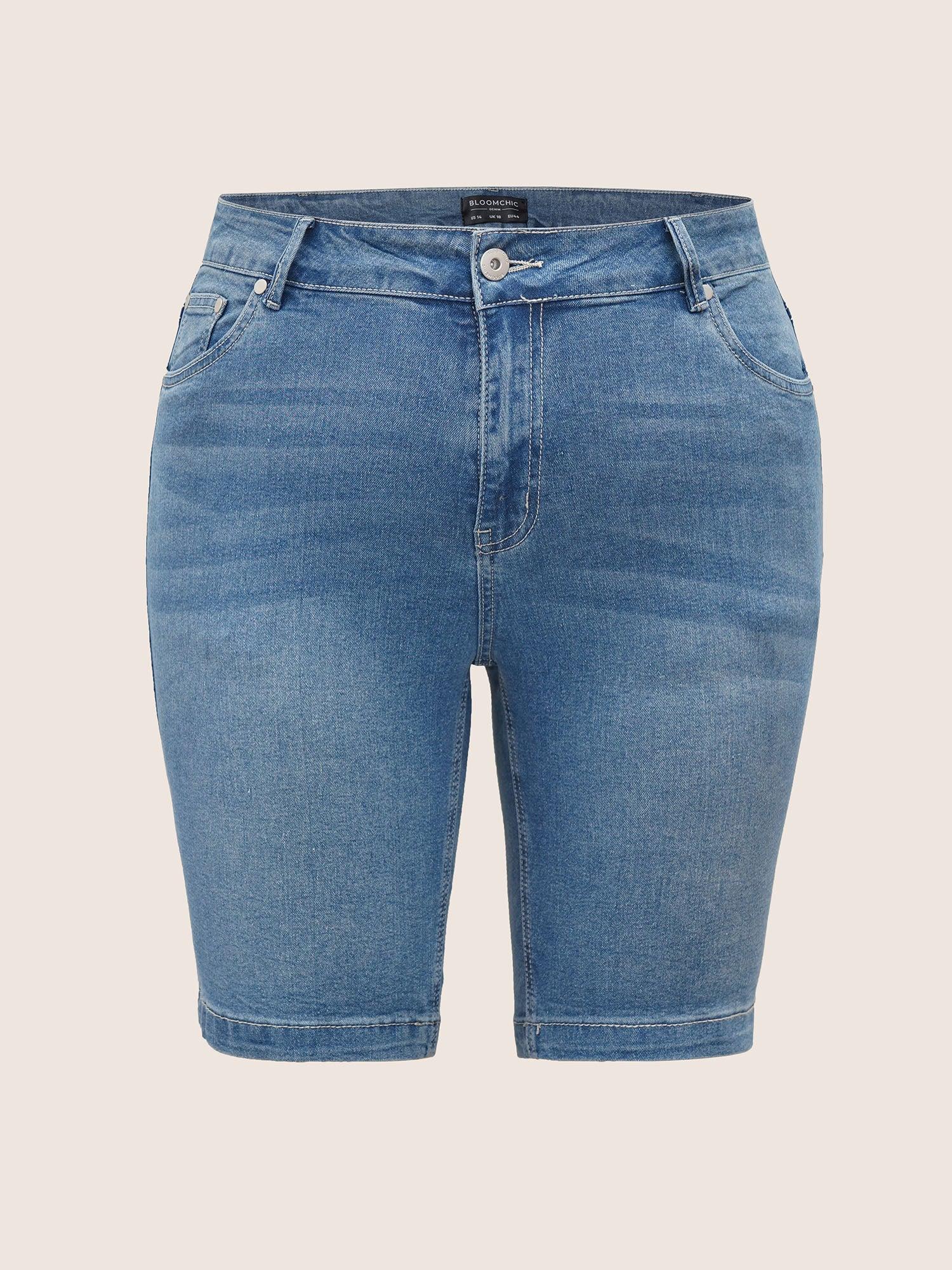 Very Stretchy High Rise Dark Wash Denim Shorts Female Product Image