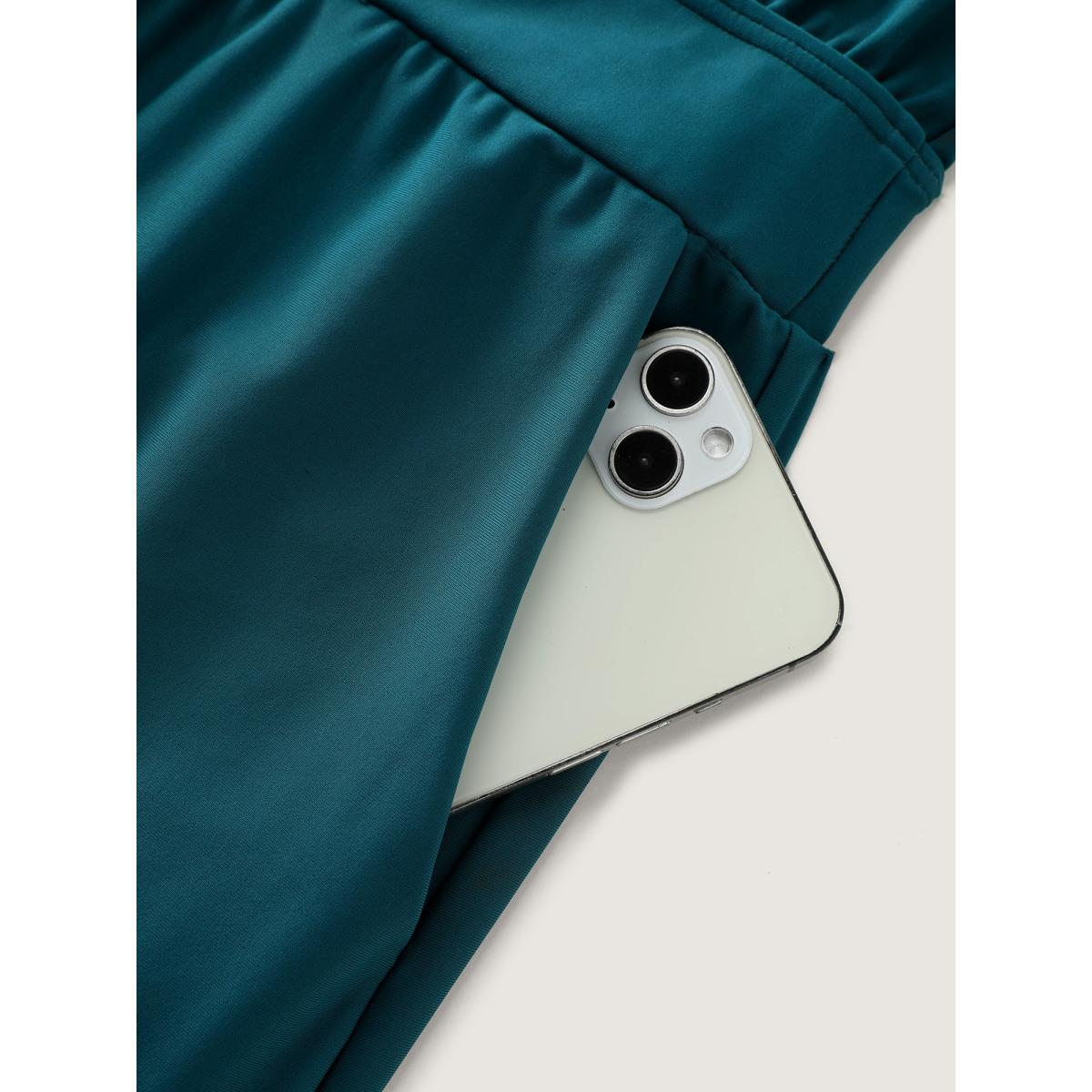 Plus Size Solid Keyhole Elastic Waist Gathered One Piece Swimsuit Women's Swimwear Teal Resort Gathered Curve Bathing Suits High stretch One Pieces BloomChic 10/M Product Image