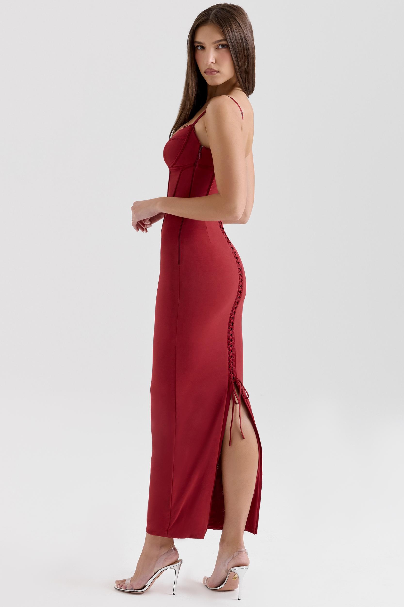 Romy  wine mesh bodycon maxi dress Product Image