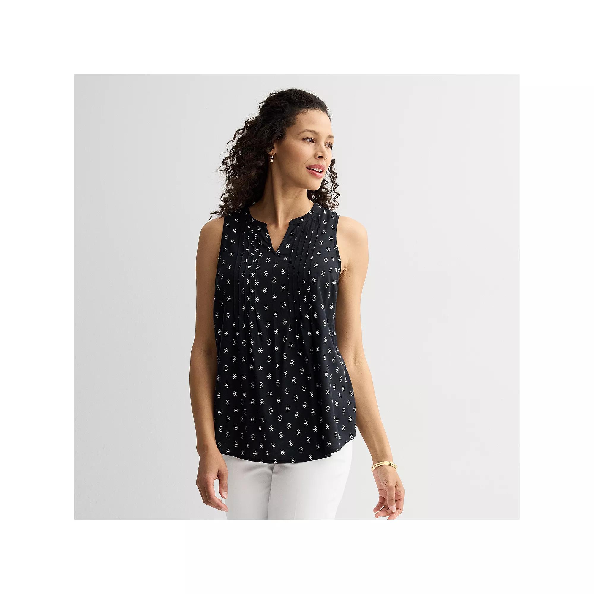 Women's Croft & Barrow® Pintuck Sleeveless Shell Top, Size: Small, Black Small Geo Product Image