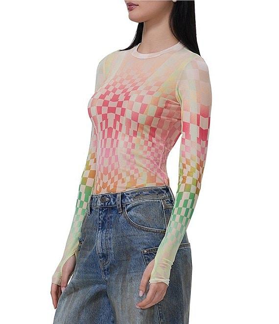 AFRM Kaylee Mesh Geometric Print Crew Neck Long Sleeve Top Product Image