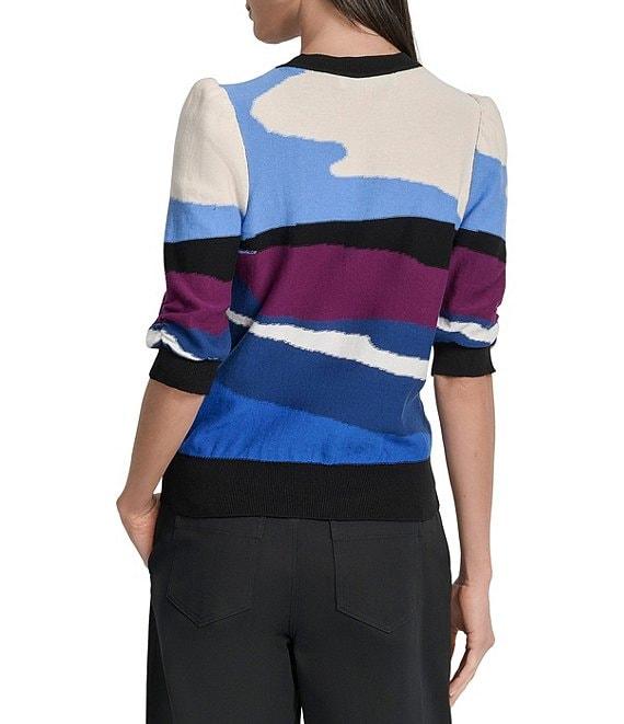 DKNY by Donna Karan Colorblock Knit Crew Neck Elbow Puff Sleeve Top Product Image