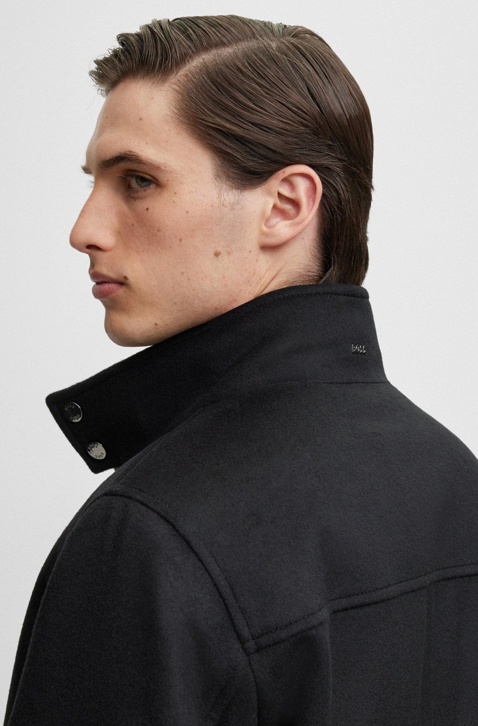 BOSS H-Coxtan Relaxed-Fit Virgin Wool Coat In Black Product Image