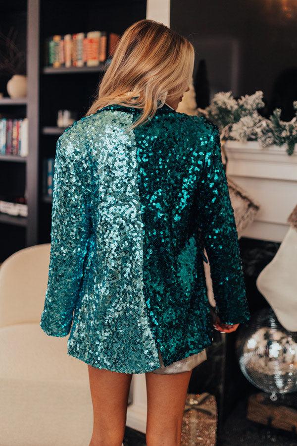 Party Zone Two Tone Sequin Blazer in Teal Product Image