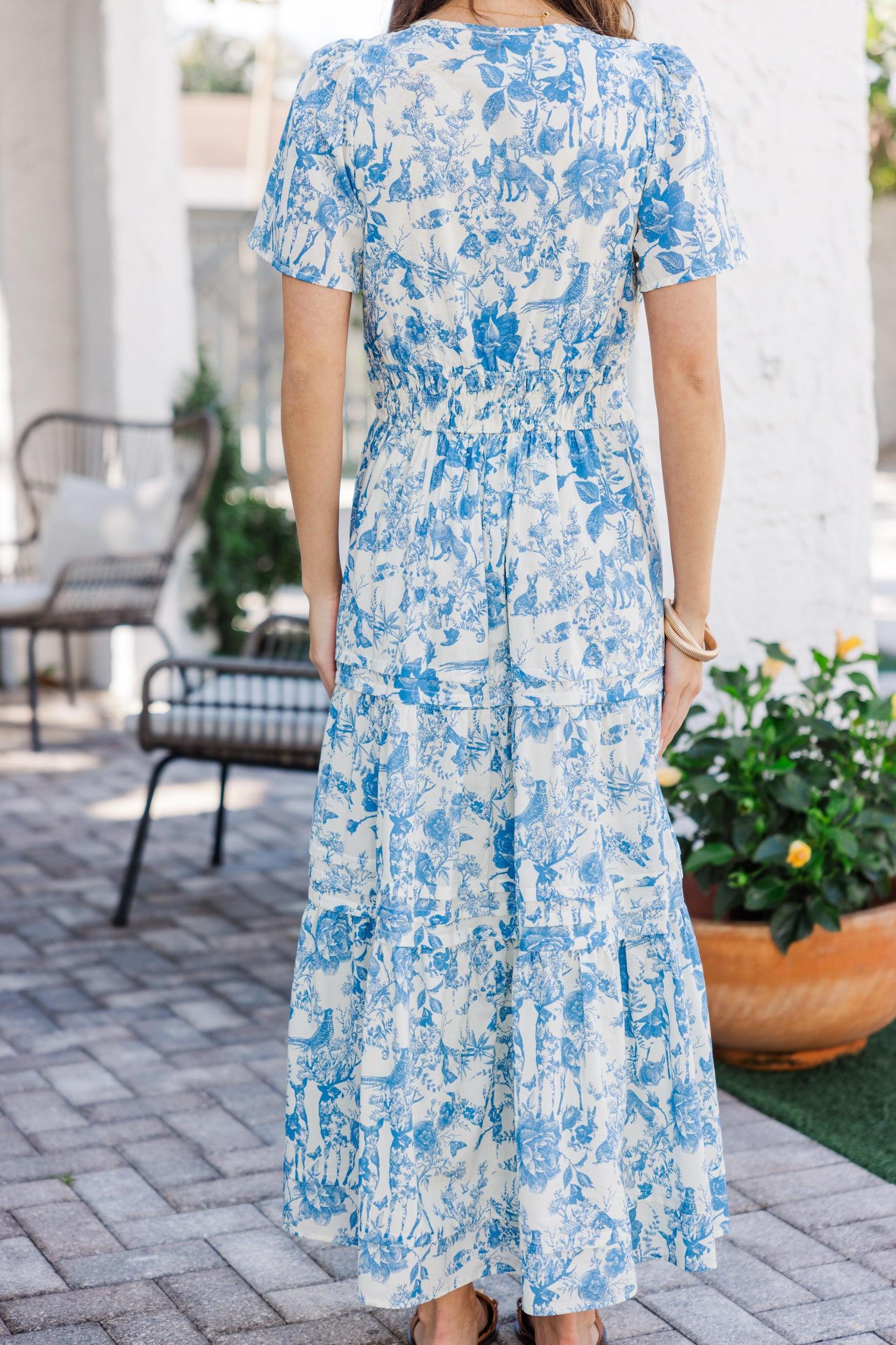 It's In The Air Blue Toile Tiered Midi Dress Female Product Image