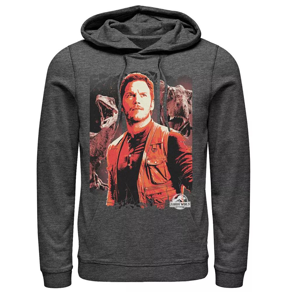 Men's Jurassic World Two Owen and Dinosaurs Red Hue Panel Portrait Hoodie,  Product Image