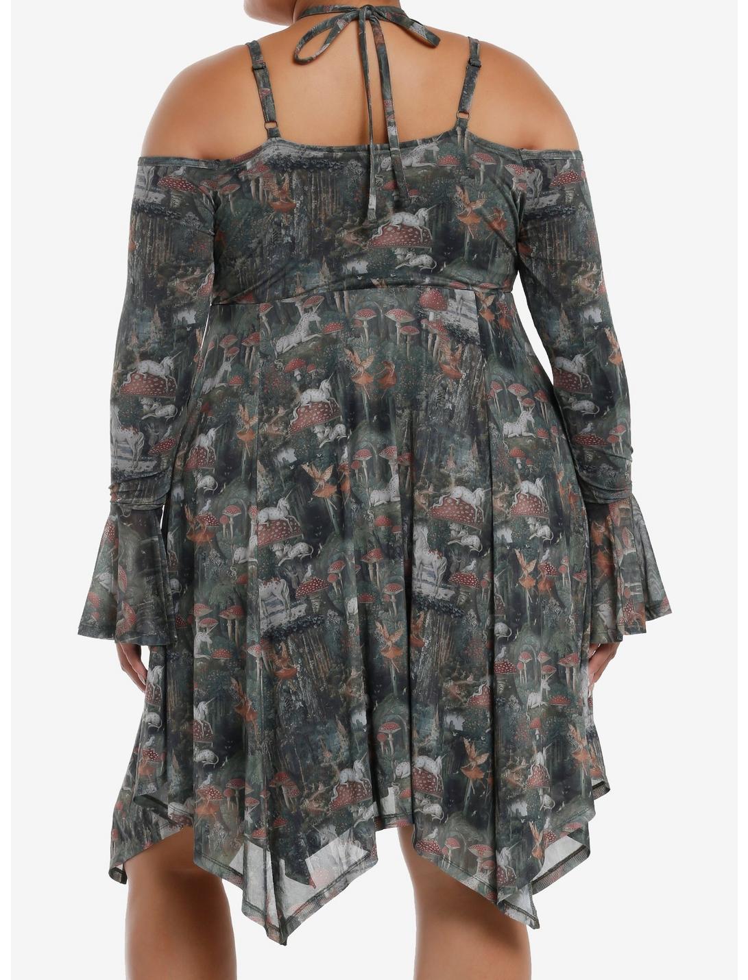 Thorn & Fable Fairy Tale Unicorns & Mushrooms Hanky Hem Halter Dress Plus Size Product Image