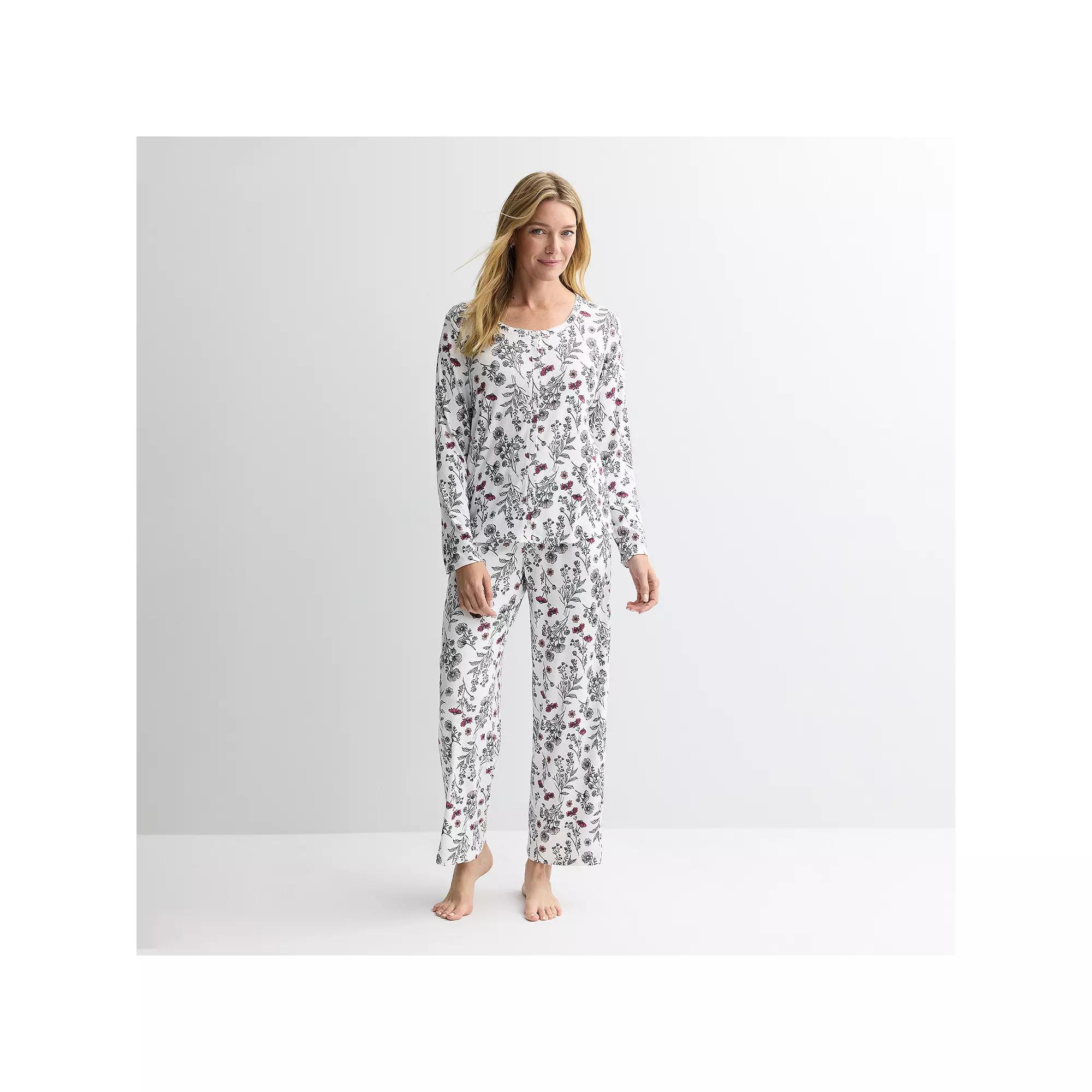 Women's Croft & Barrow® 2-pc. Pointelle Short Sleeve Pajama Top & Pajama Pants Set,  Product Image