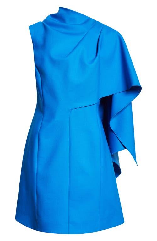 OSCAR DE LA RENTA One Shoulder Cape Detail  Stretch Wool Dress In Lapis Product Image