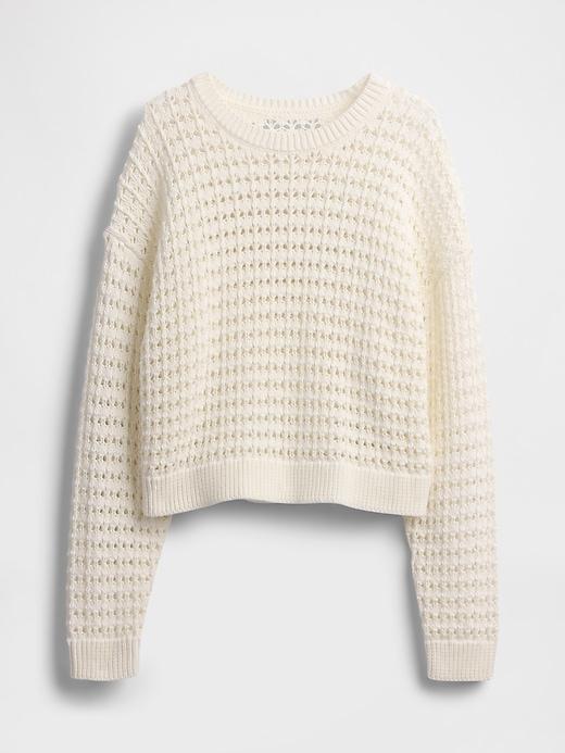 100% Cotton Crochet Crewneck Sweater Product Image