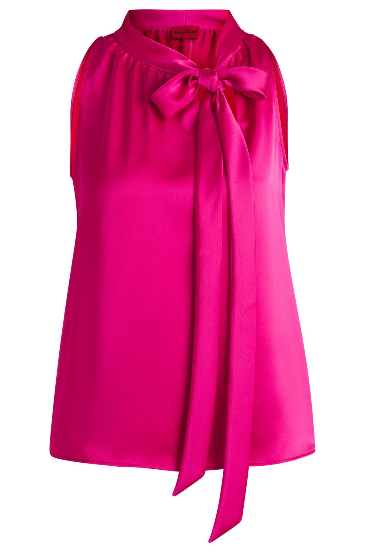 Sleeveless top in satin with tie neck Product Image