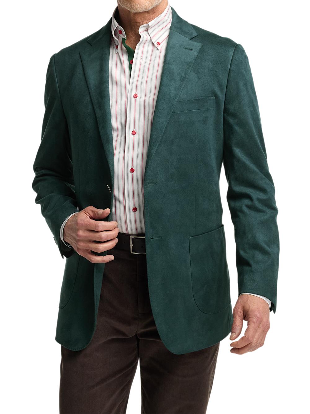 Microsuede Single Breasted Notch Lapel Sport Coat - Dark Green Product Image