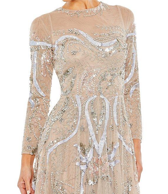 Mac Duggal Long Sleeve A-Line Crew Neck Lined Beaded Gown Product Image
