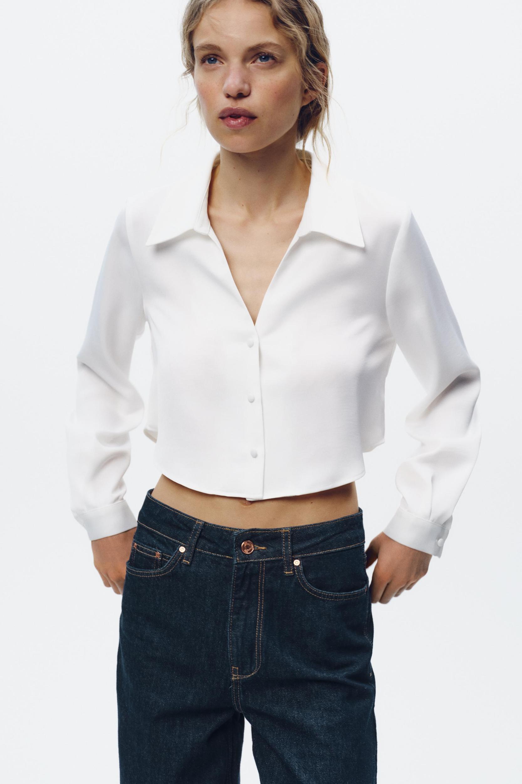 SATIN EFFECT CROPPED SHIRT Product Image