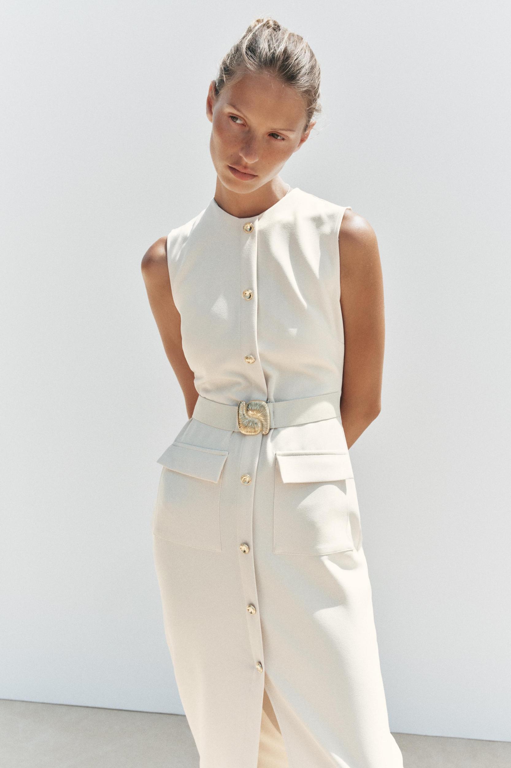 BELTED CREPE MIDI DRESS Product Image