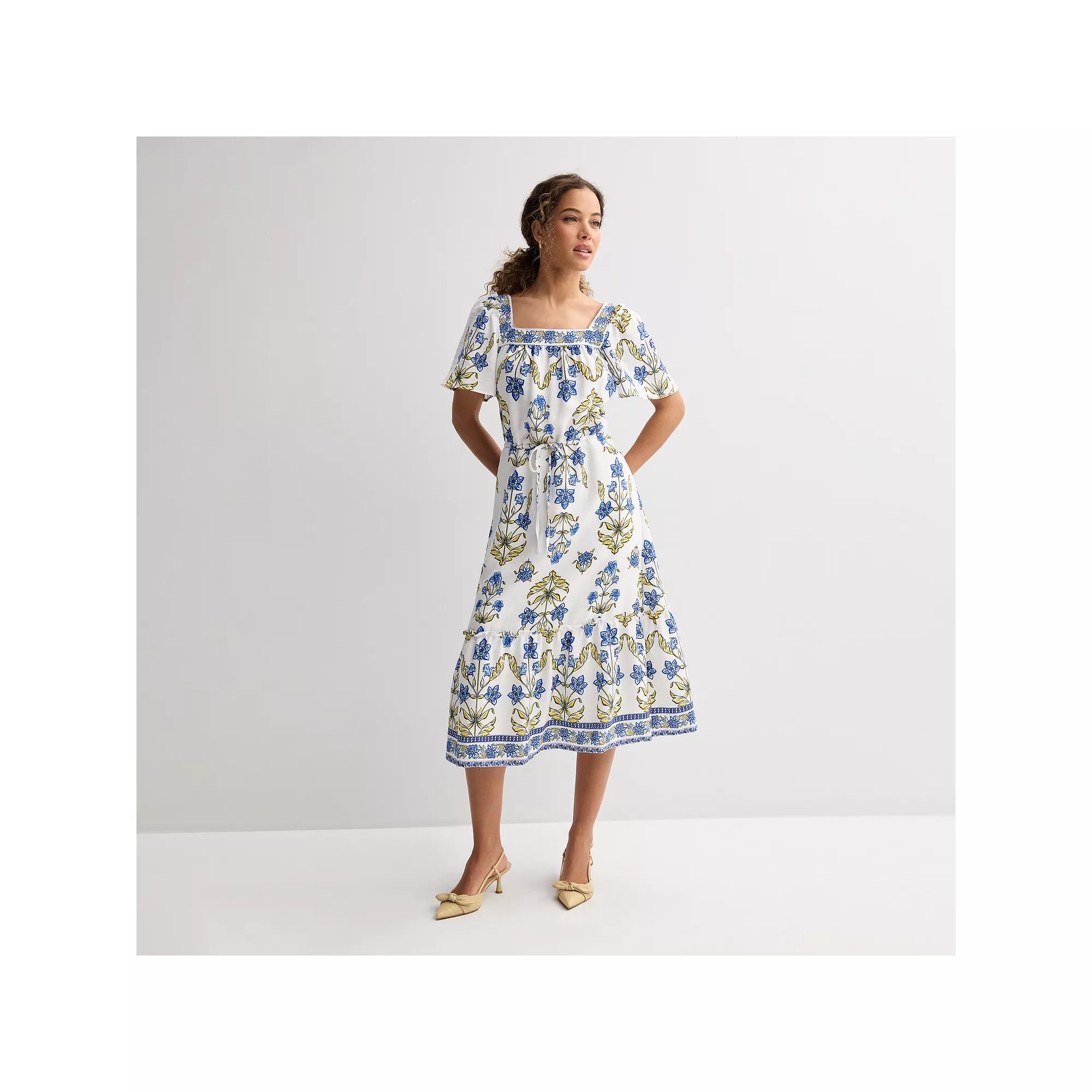 Women's Draper James Squareneck Flutter Sleeve Midi Dress, Size: Medium, Blue Print Product Image
