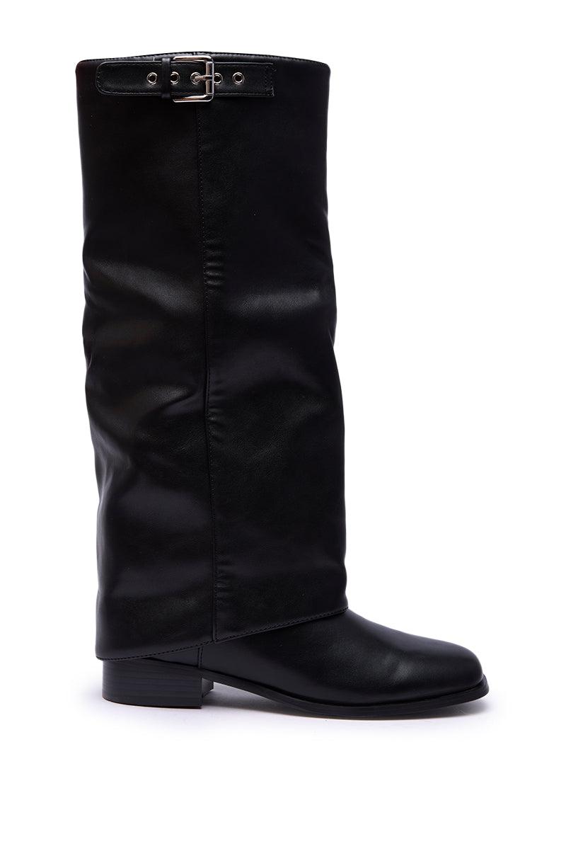 AZALEA WANG BRONTE BLACK FLAT KNEE HIGH RIDING BOOT Product Image
