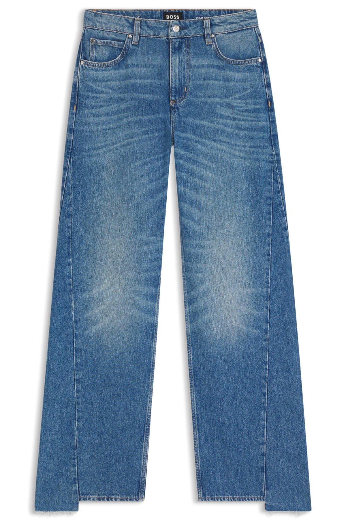 BOSS - Relaxed-fit jeans in indigo denim with stepped hems - Dark Blue Product Image
