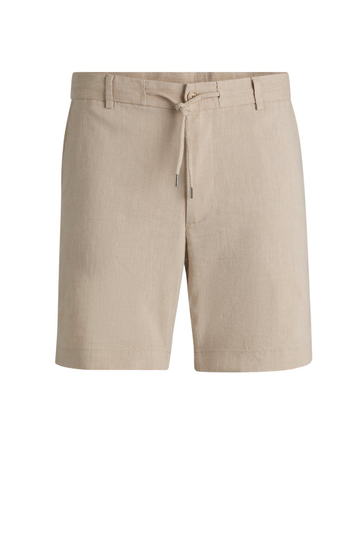 BOSS - Regular-fit shorts in a linen blend with drawcord - Light Beige Product Image