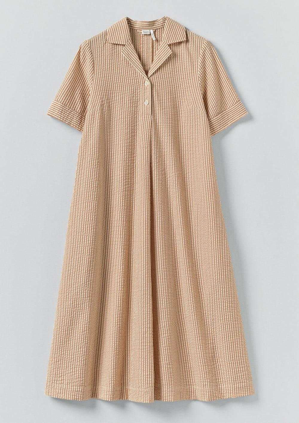 Seersucker Cotton Swing Dress | Terracotta/Ecru Product Image