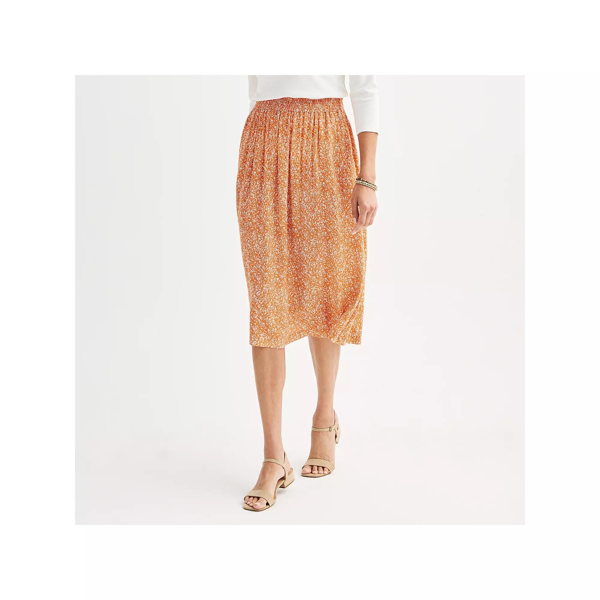 Petite Croft & Barrow Tiered Polished-Front Pull-On Skirt, Women's, Size: XXL Petite, Orange Leaf Texture Product Image