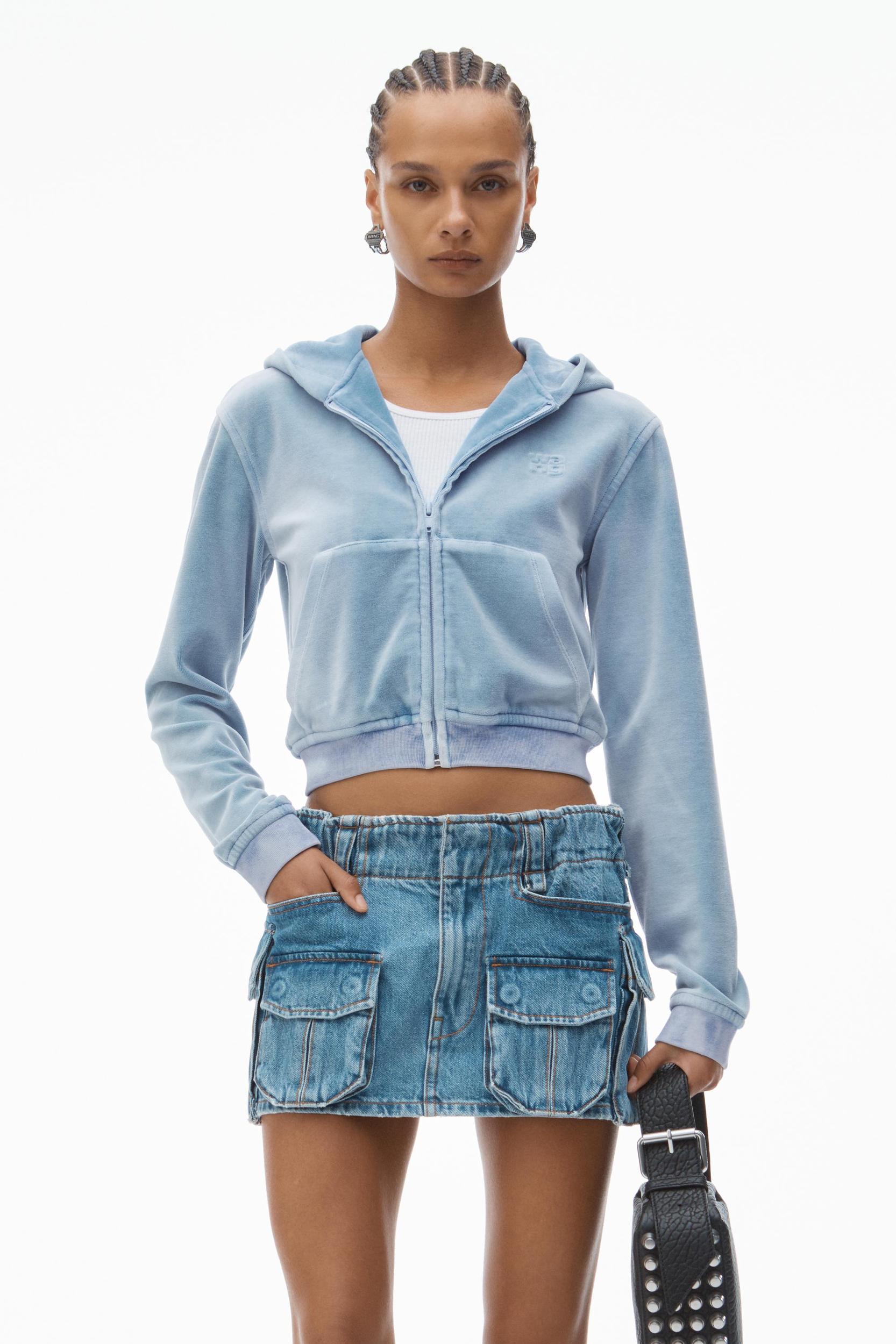 Shrunken Zip-up Hoodie In Crushed Velour Product Image