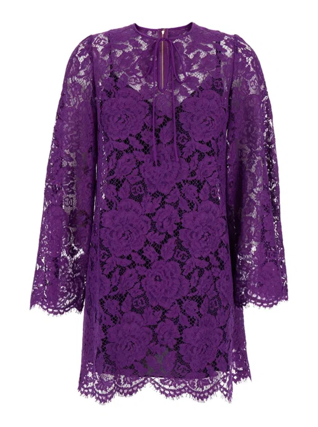 DOLCE & GABBANA Cordonetto Lace Short Dress In Purple Product Image