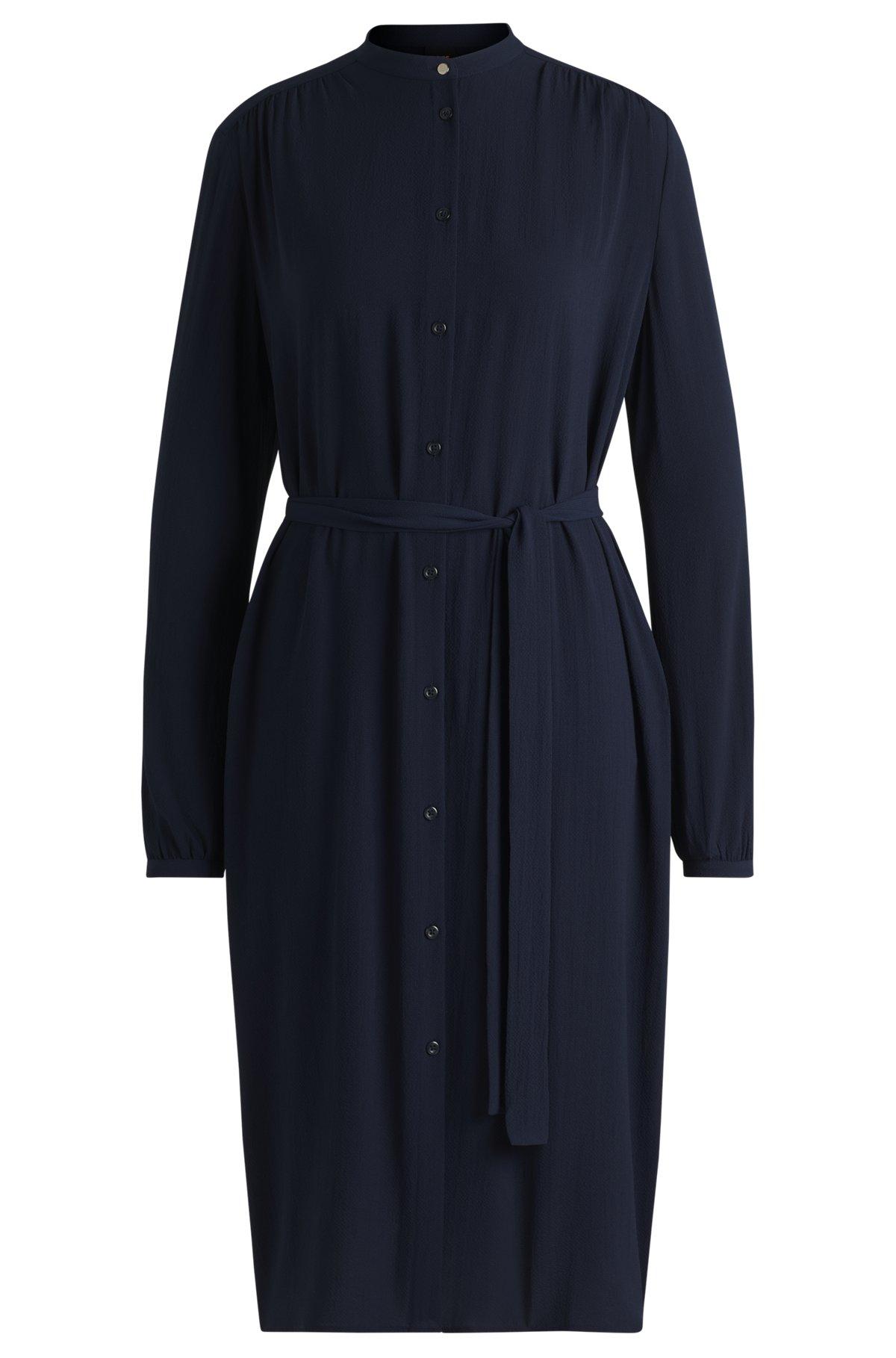 Belted shirt dress in crepe Georgette with stand collar Product Image