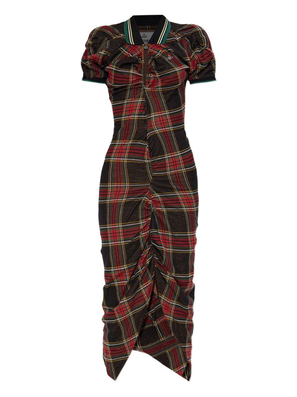 plaid puff-sleeve dress Product Image
