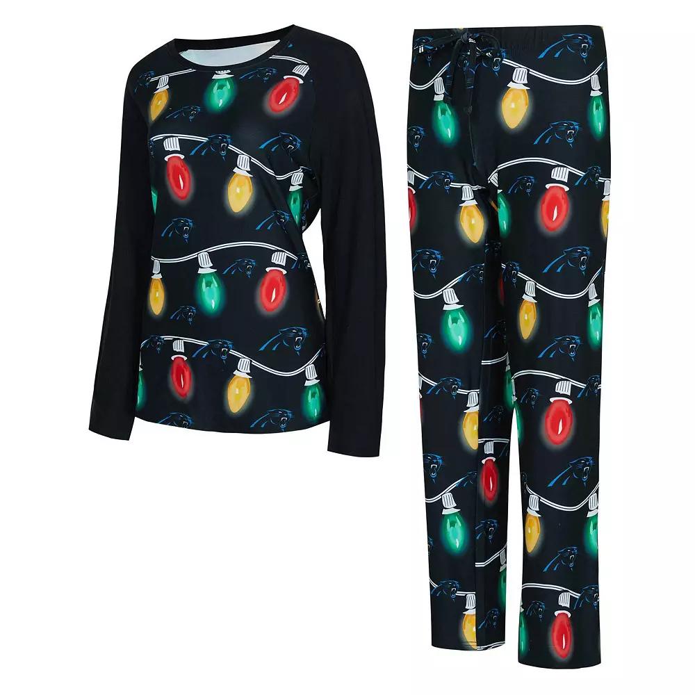 Women's Concepts Sport Black Carolina Panthers Garland Knit Raglan Long Sleeve T-Shirt & Pants Set,  Product Image