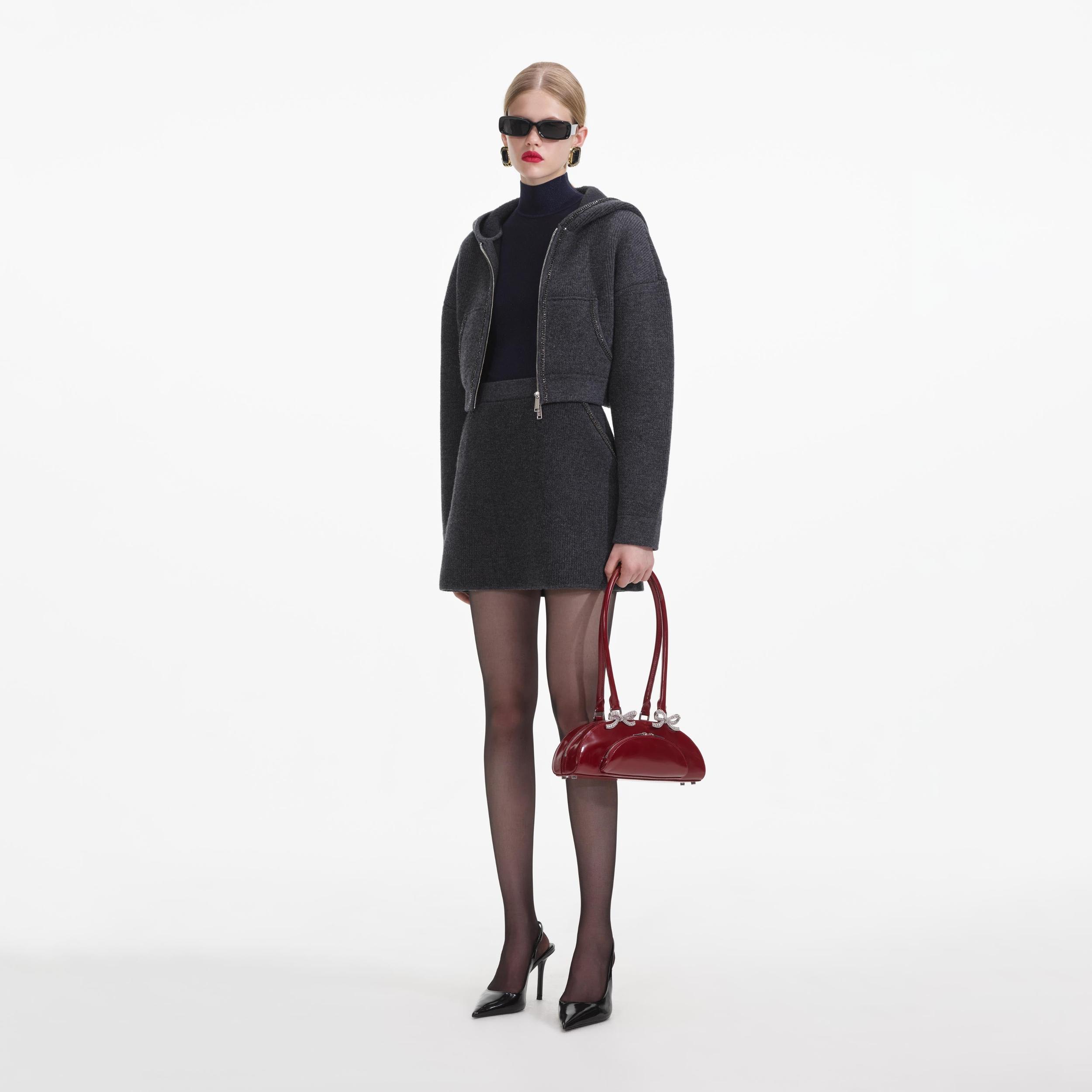 Grey Knit Mini Skirt Product Image