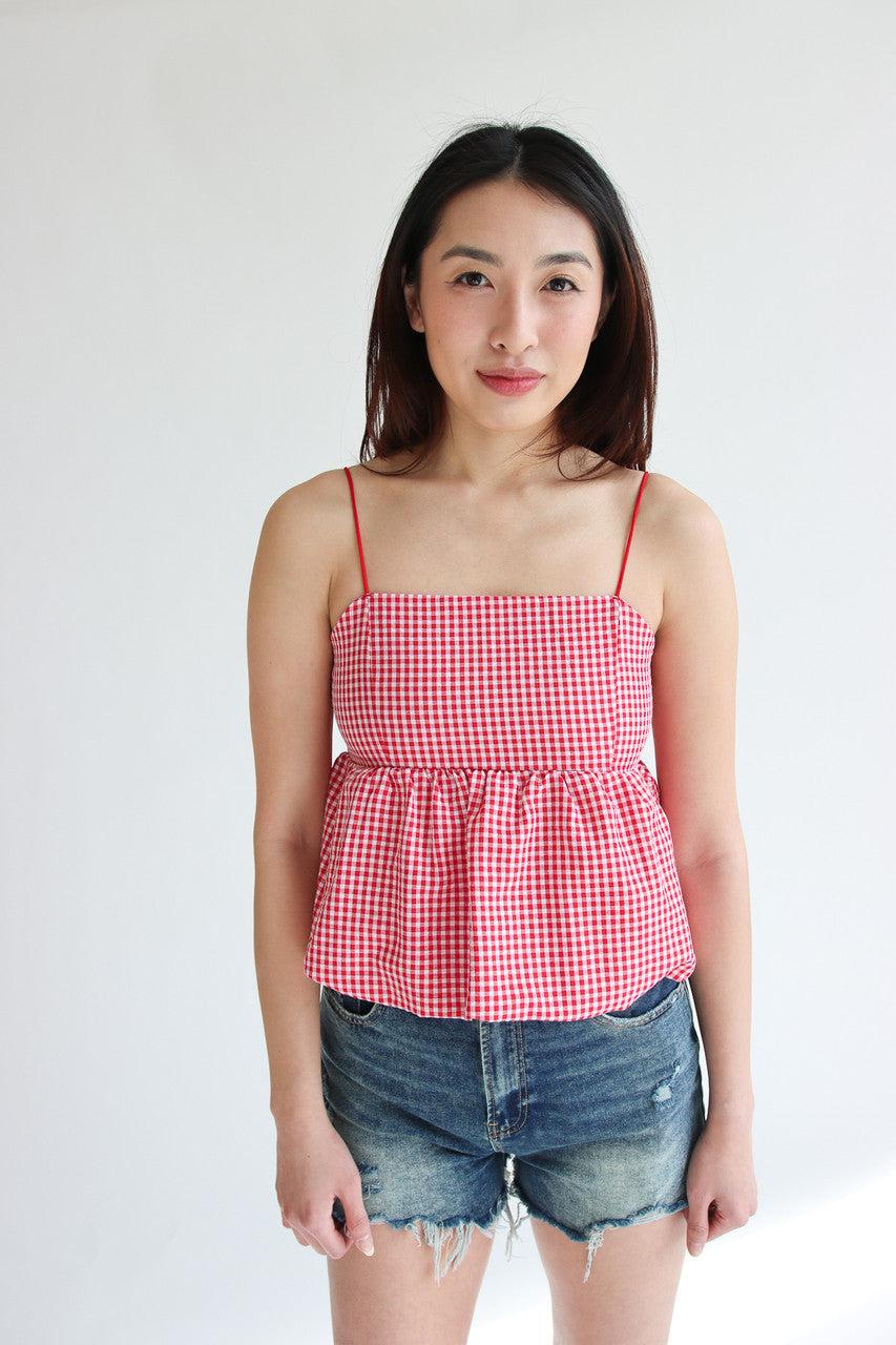 Gingham Peplum Bubble Hem Tank Top Product Image