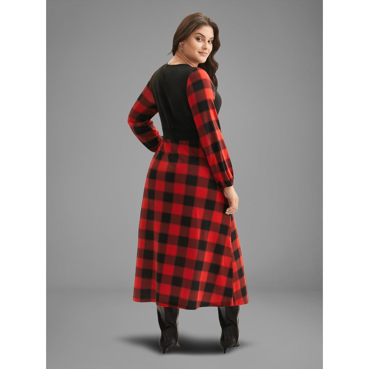 Plus Size Vest Design Fit-and-Flare Midi Dress Crimson Women Elegant Patchwork Party Curvy Bloomchic 18-20/2X Product Image