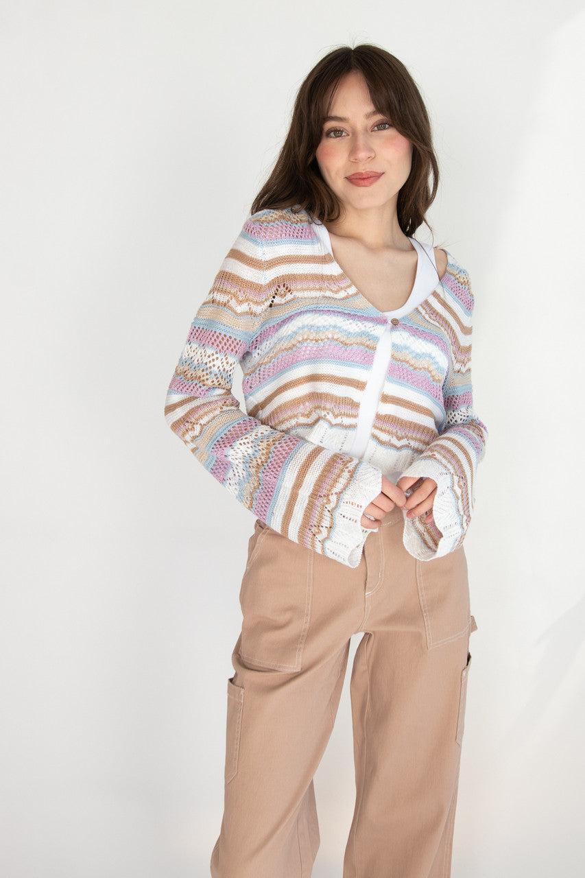 Striped Pointelle Cardigan Product Image