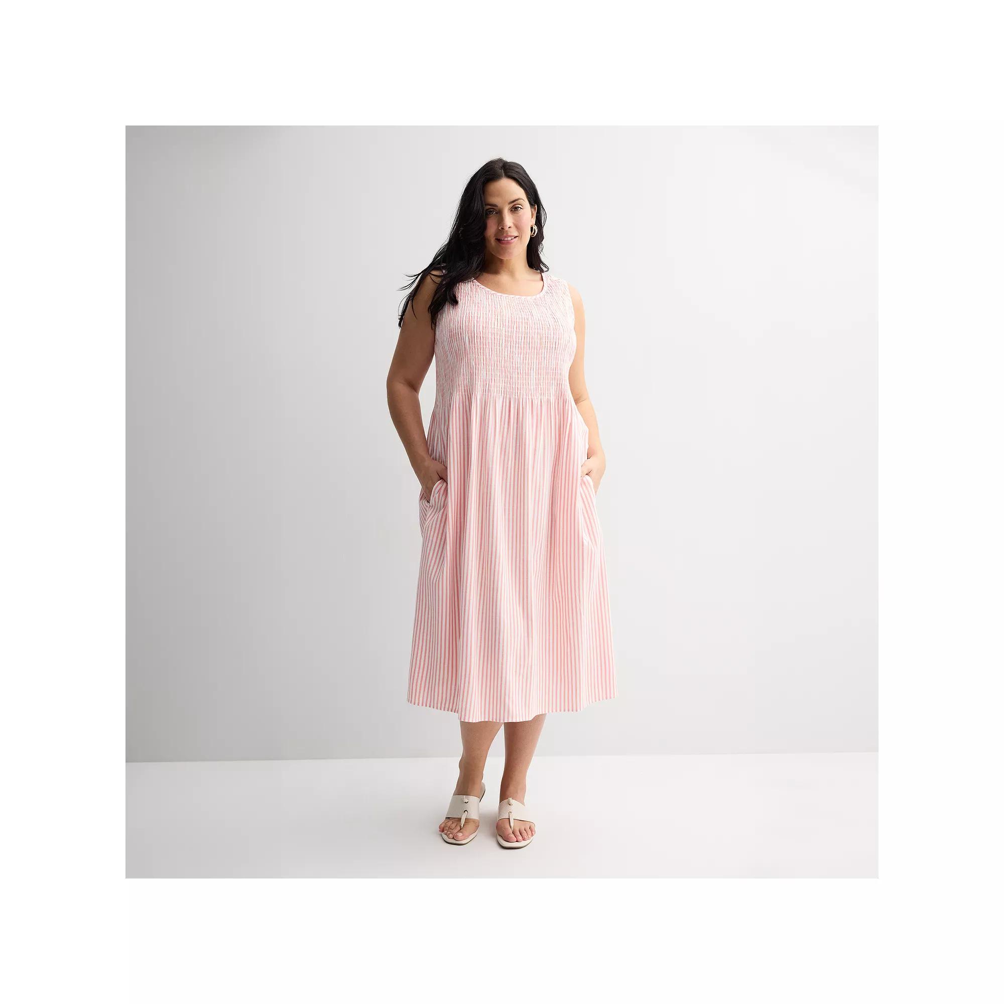 Plus Size Croft & Barrow® Smocked Midi Dress, Women's, Size: 4XL, Pink Modern Stripe Product Image