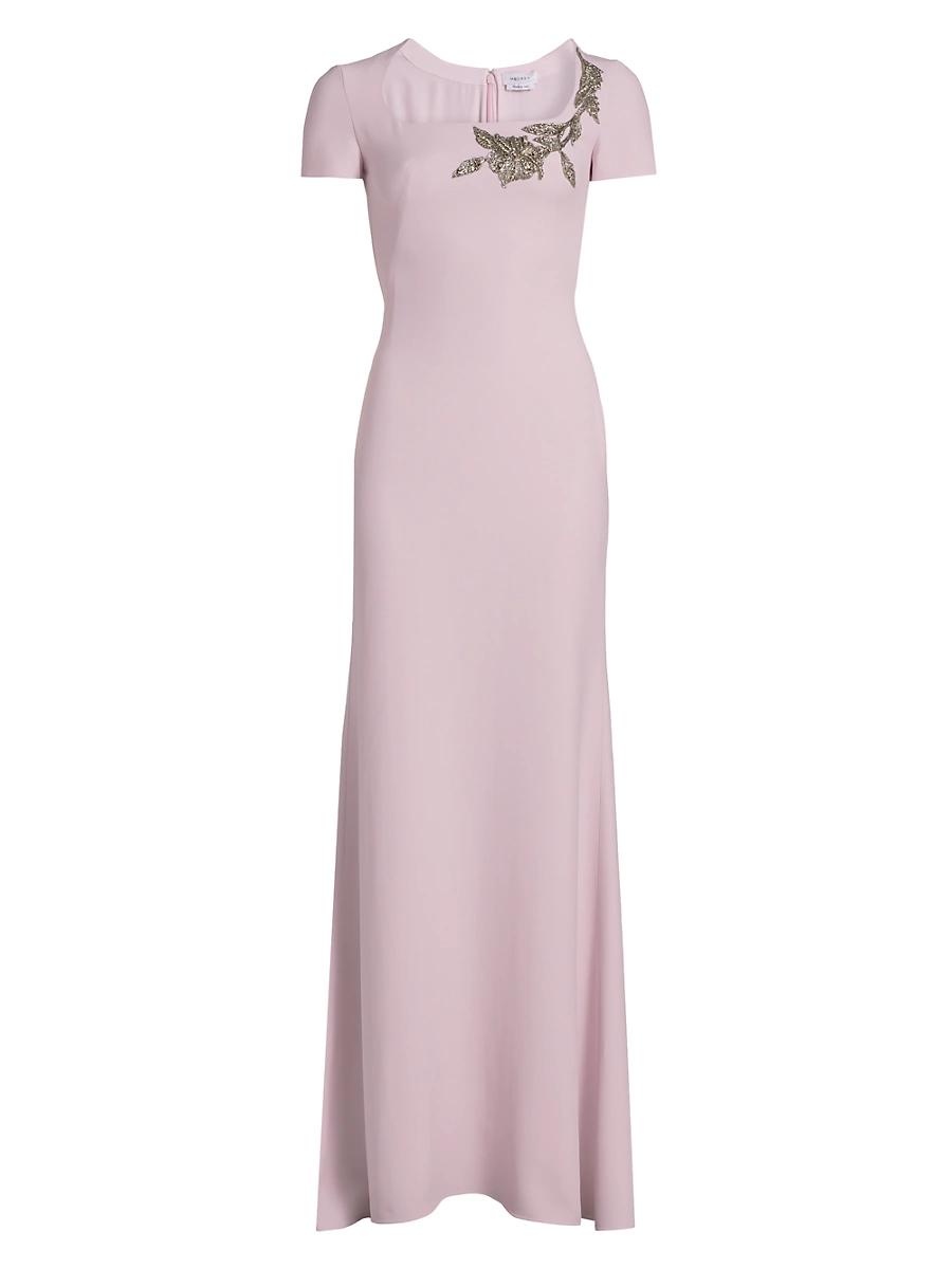 Womens Beaded Floral Crpe Gown Product Image