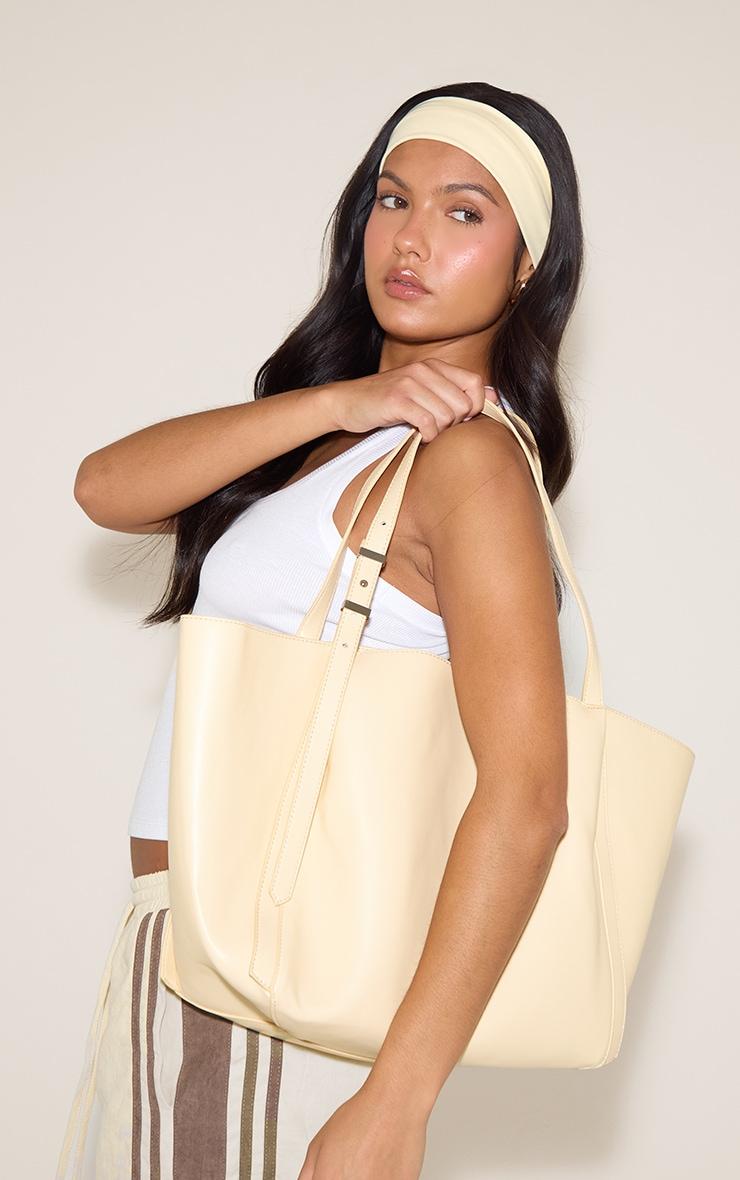 Butter Yellow PU Adjustable Strap Tote Bag Product Image