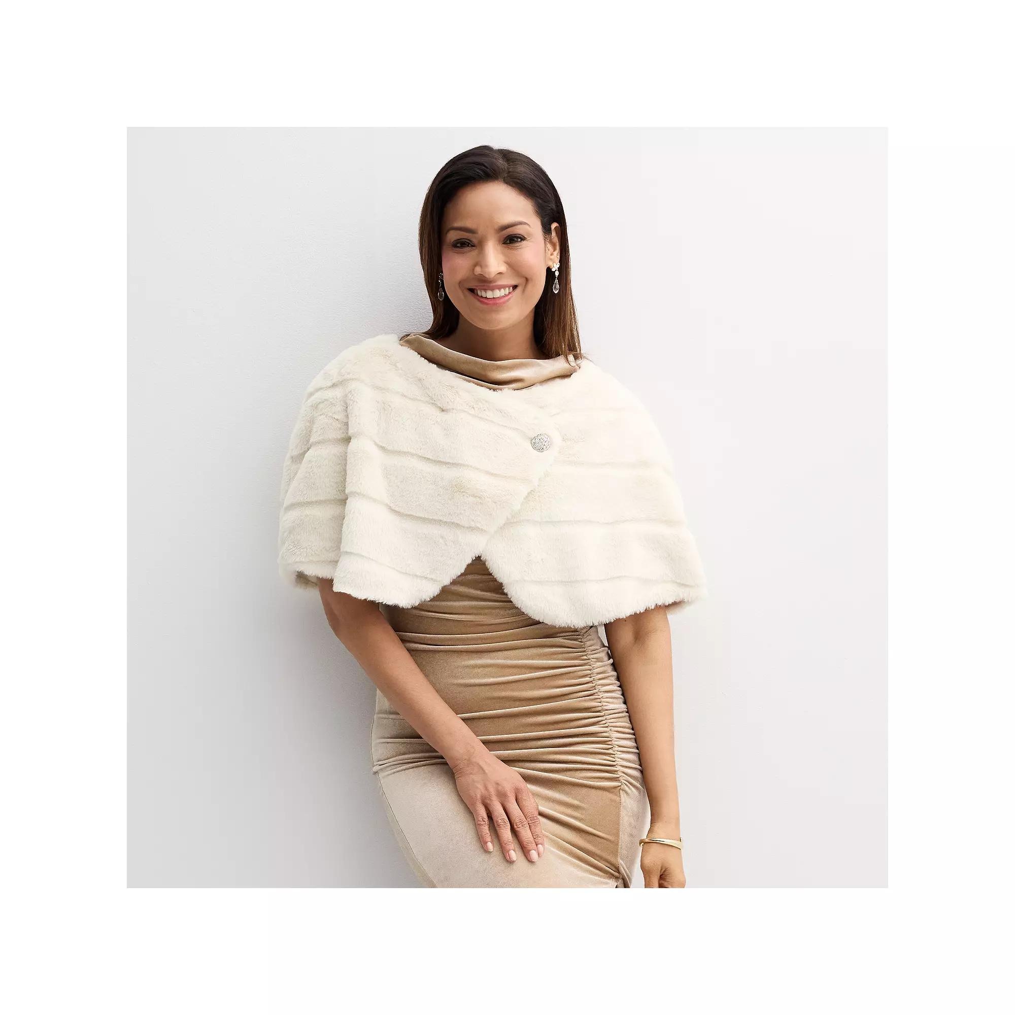 Women's Robbie Bee Faux Fur Cape Completer, Size: XL, Ivory Product Image