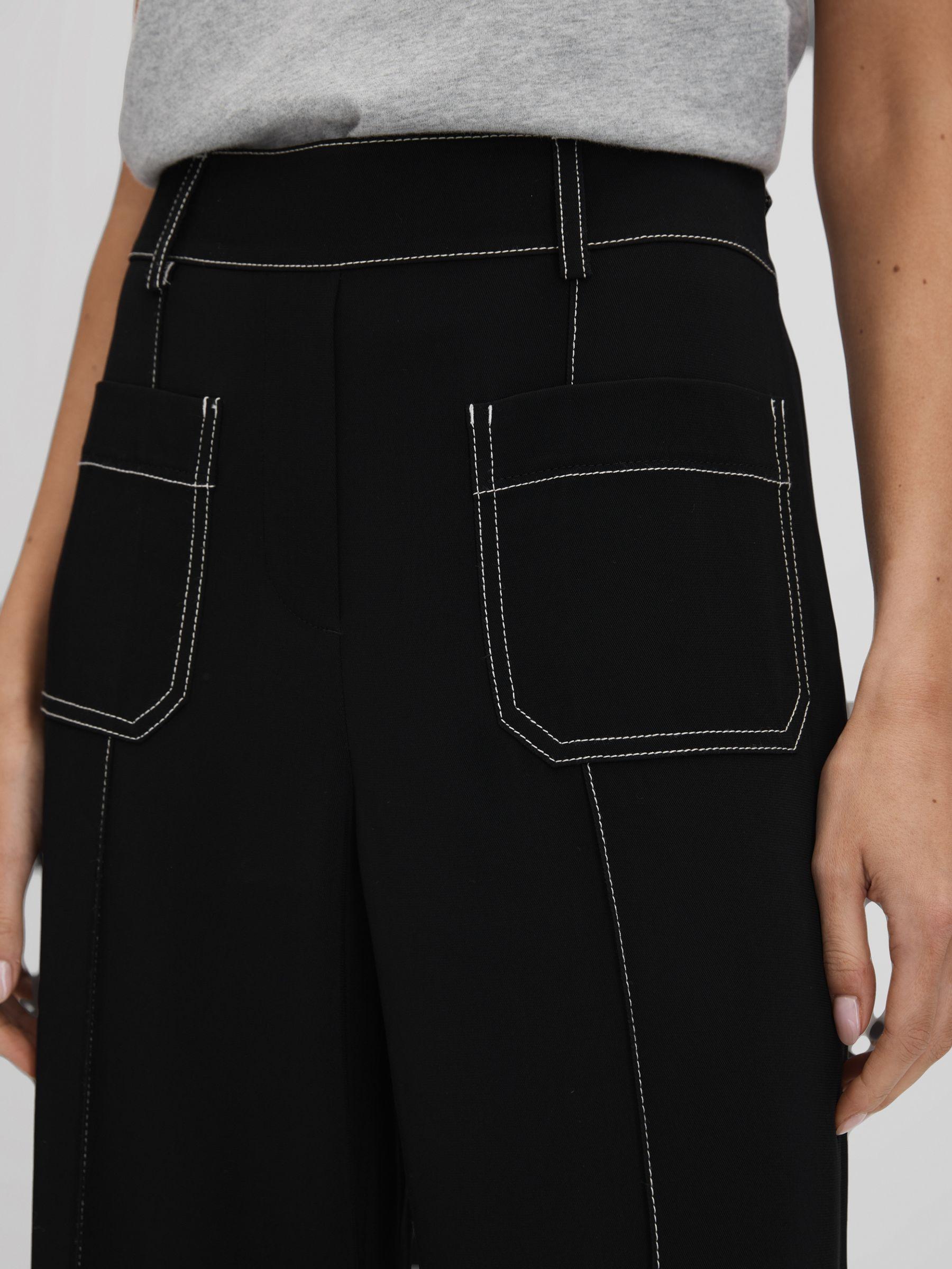 Contrast Stitch Wide Leg Trousers in Black Product Image