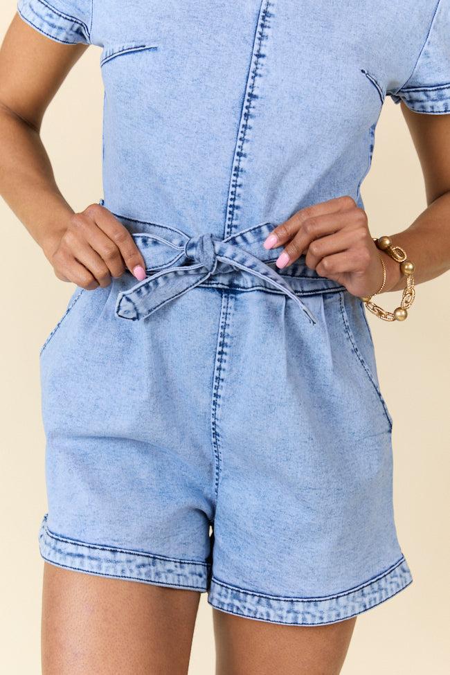 Whens Intermission Denim Short Sleeve Romper FINAL SALE Product Image