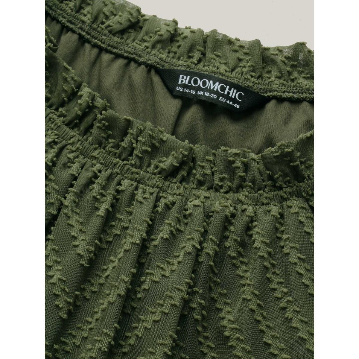 Plus Size Plain Geometric Layered Sleeve Pocket Ruffle Mock Neck Dress ArmyGreen Women Office See through Round Neck Cap Sleeve Curvy Midi Dress BloomChic 10/M Product Image