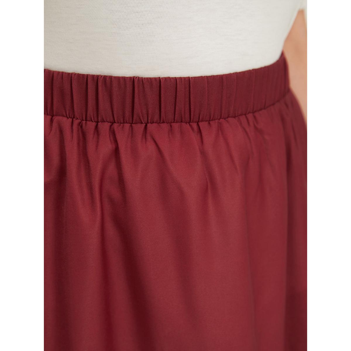 Plus Size Floral Print Pocket Flutter Hem Skirt Women Burgundy Elegant Printed No stretch Pocket Dailywear Skirts BloomChic 28/5X Product Image