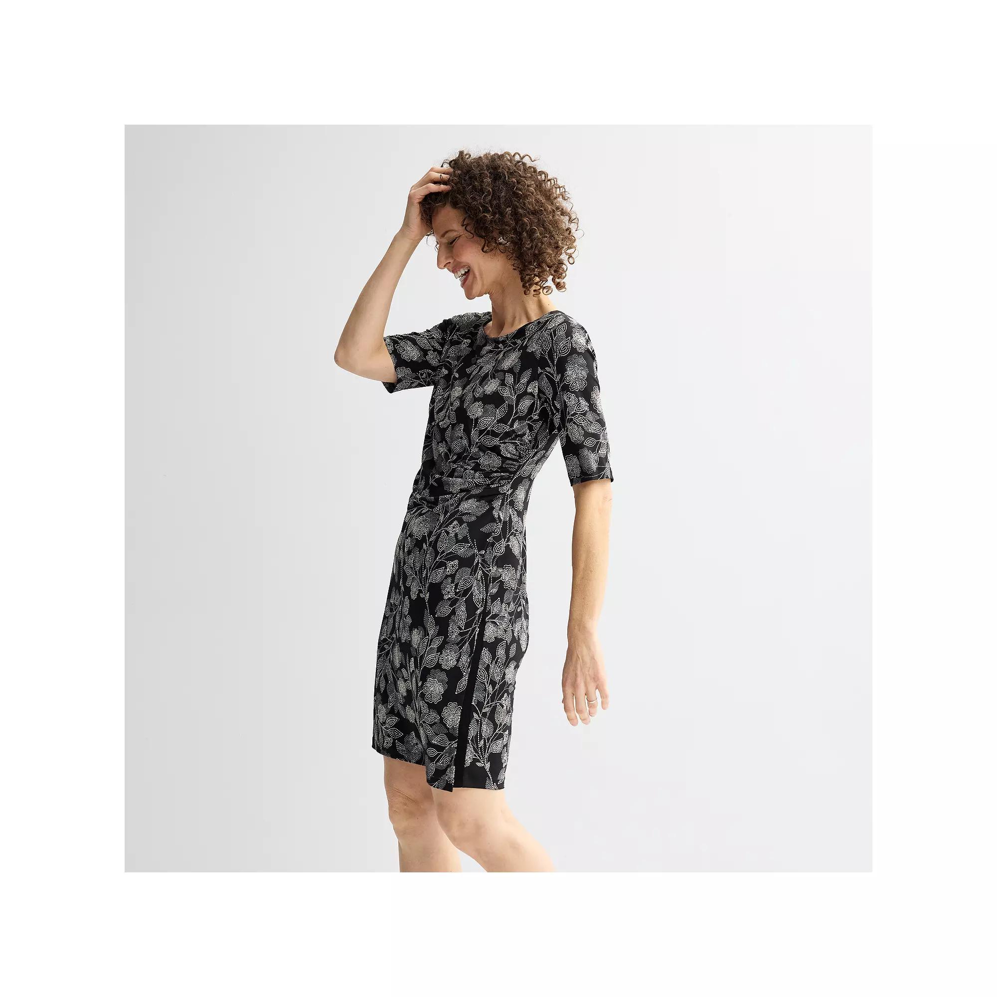 Women's Connected Apparel Crewneck Elbow Sleeve Faux Wrap Dress,  Product Image