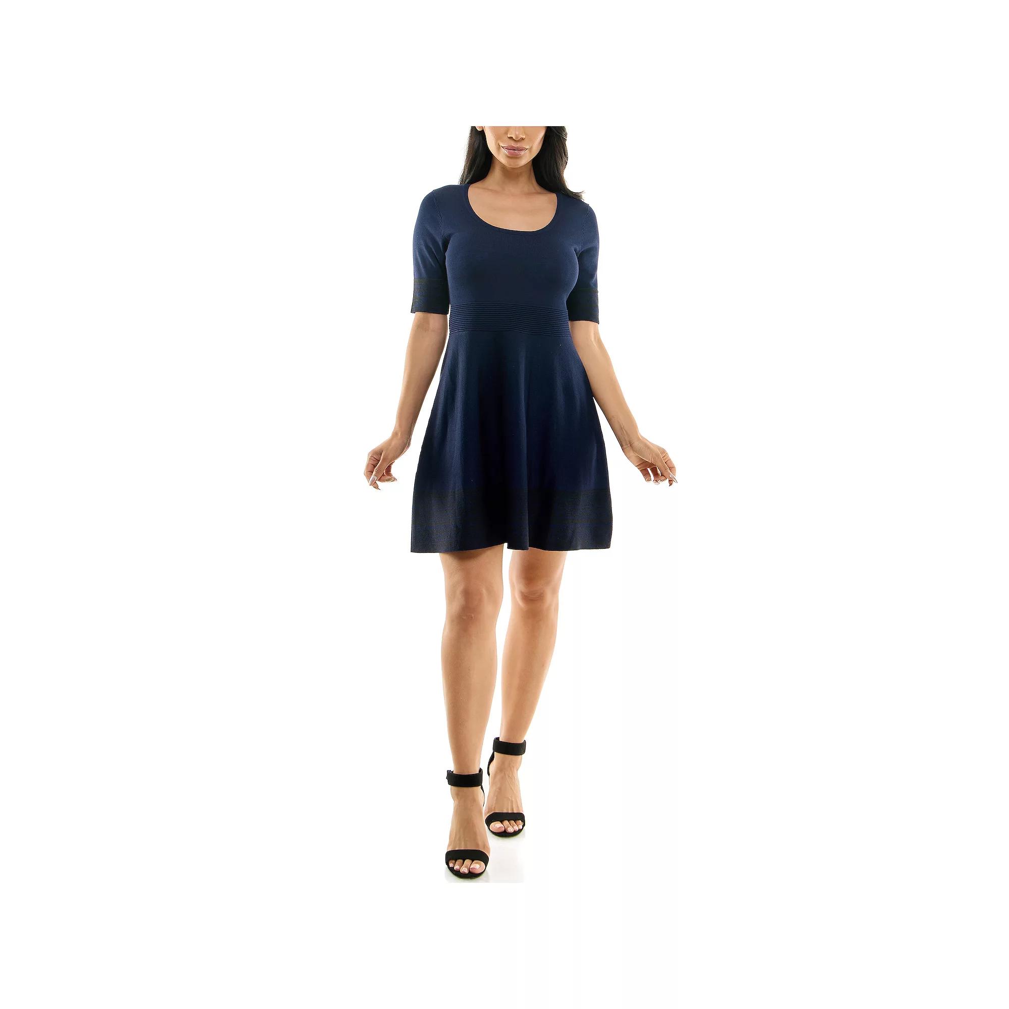 Women's Nina Leonard Fit and Flare Sweater Dress, Size: Large, Navy Black Product Image