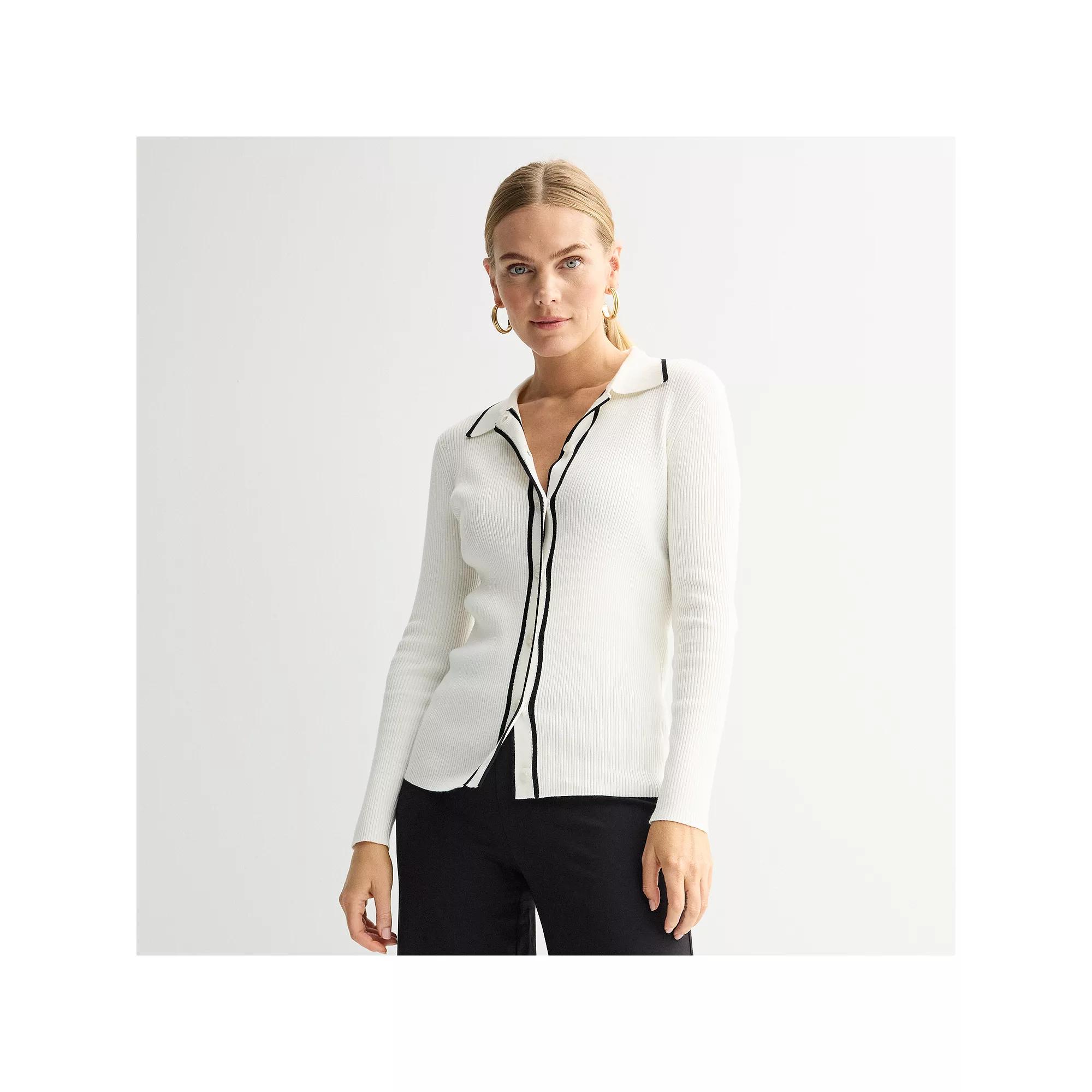 Women's Nine West Contrast Tipping Cardigan, Size: Small, Daisy Dew Product Image