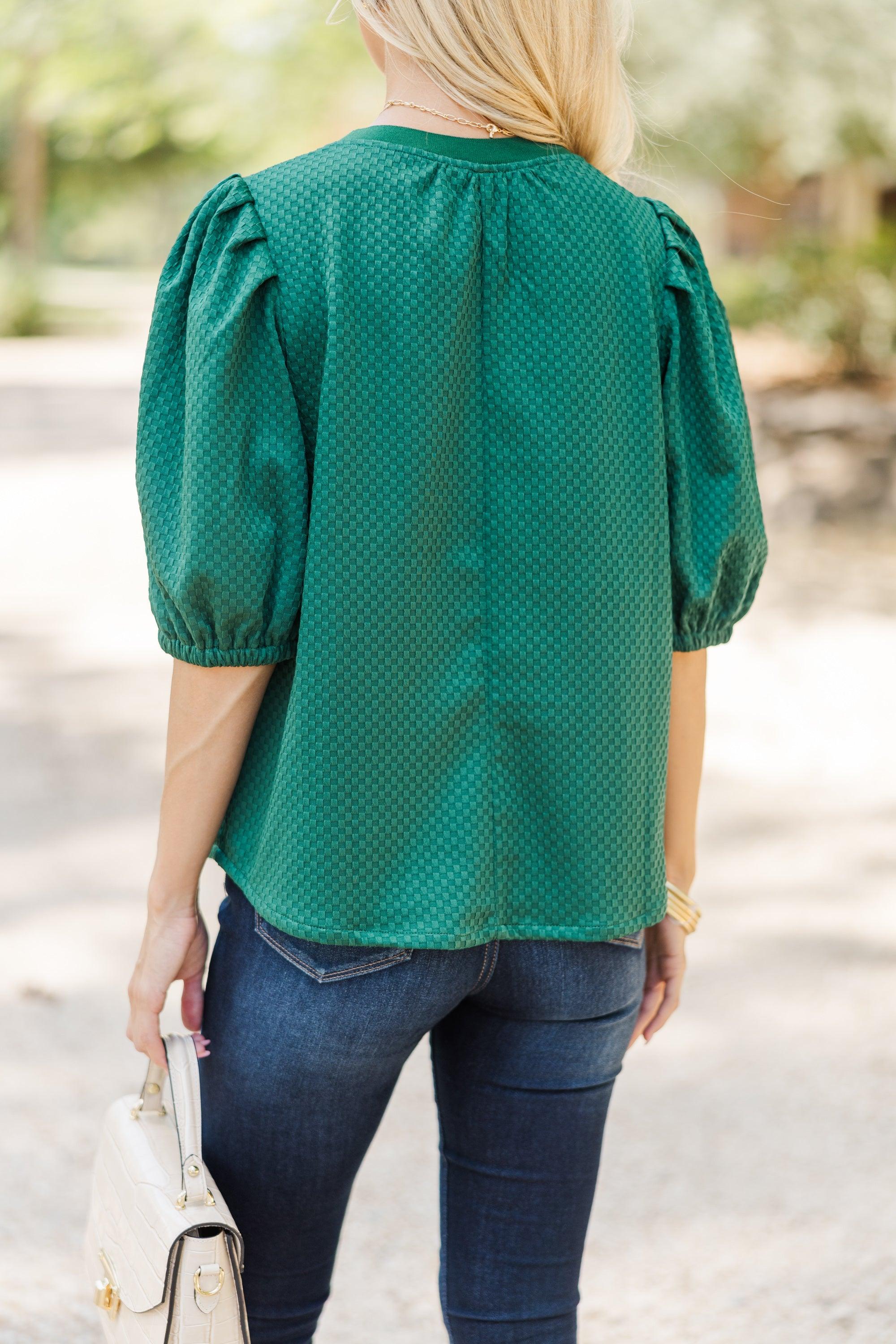 Keep It Up Emerald Green Textured Blouse Female Product Image