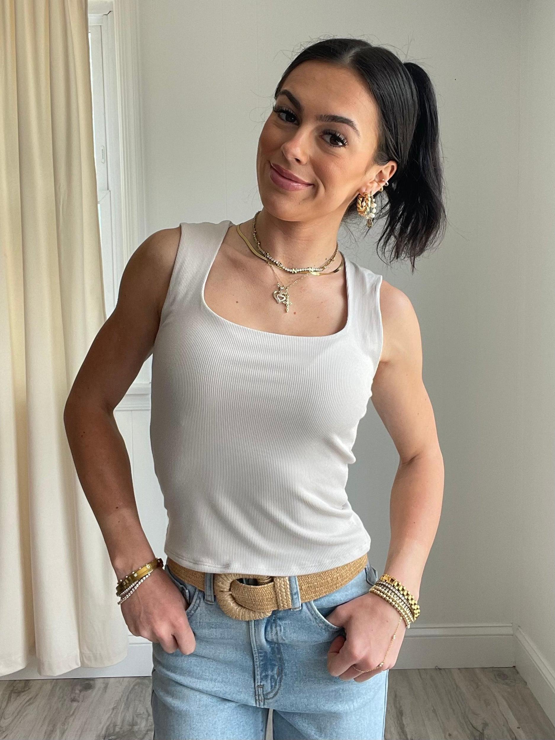 FINAL SALE Riley Rib Knit Square Neck Tank Top Product Image